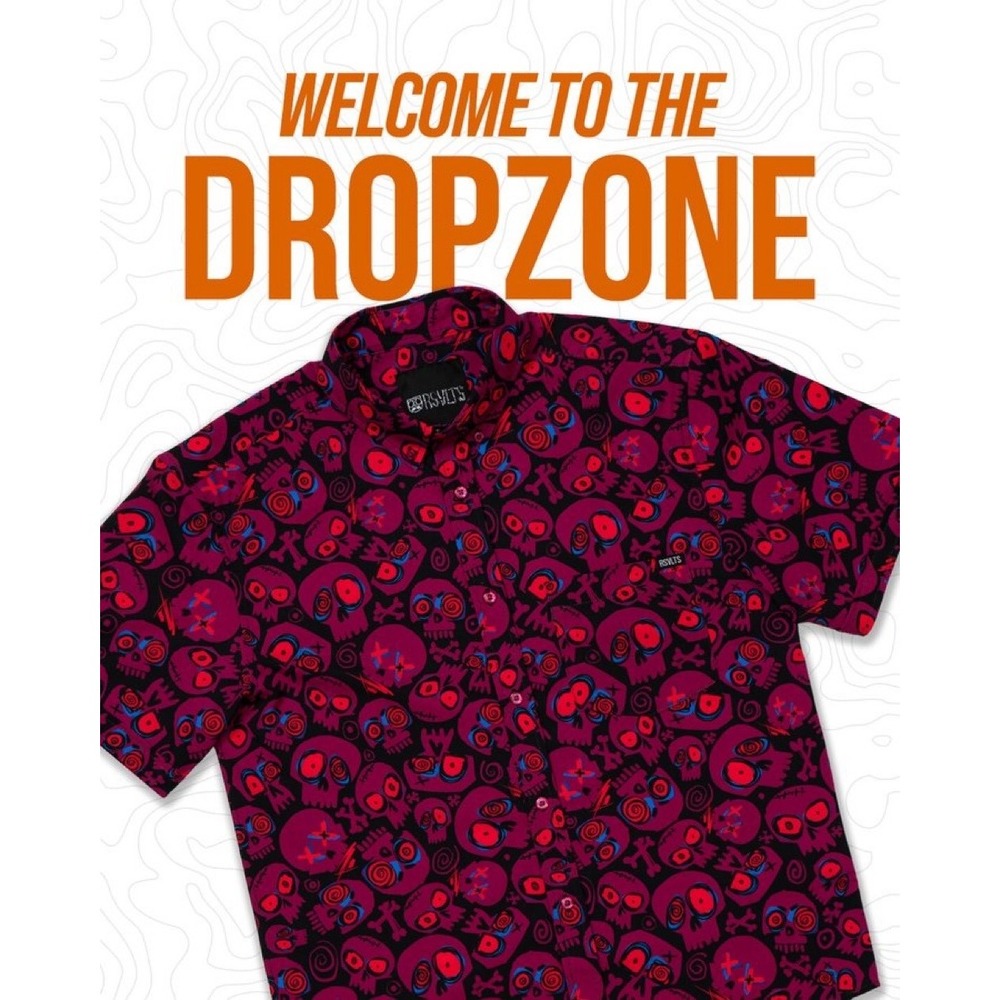 RSVLTS MEN'S XL DROP ZONE 092 "UNDEAD HEADS" BUTTON DOWN SHIRT NWT / NIB